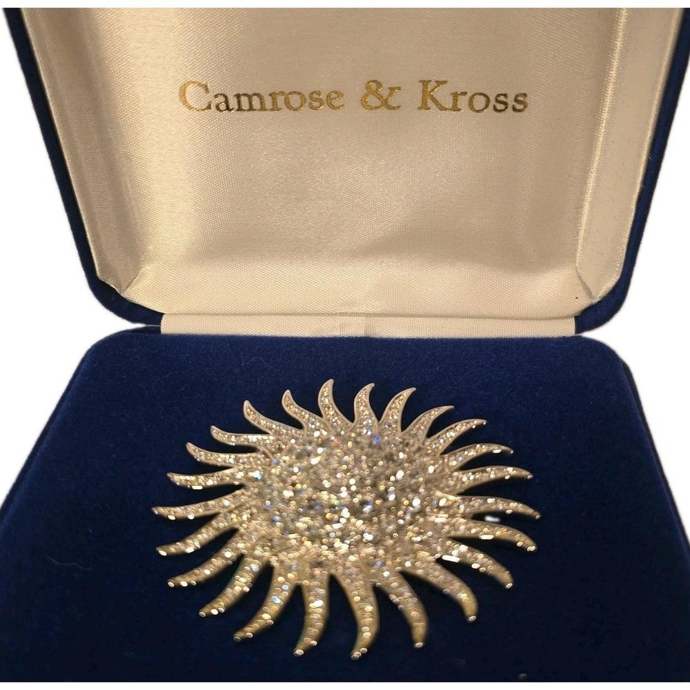 Vtg JBK Camrose & Kross Jacqueline Kennedy Sunburst Rhinestone Pin Brooch In Box